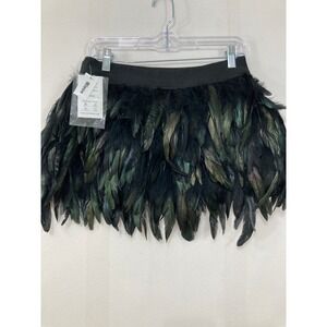 New Feather Mini Skirt XL Black Iridescent Party Festival Halloween Pull-on